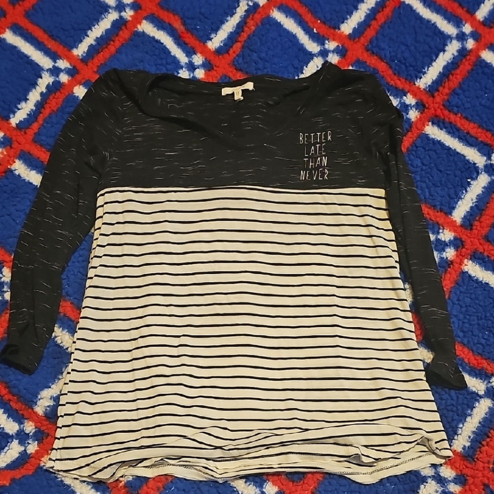 Maurices Black and White Striped Kids Long Sleeve Tee